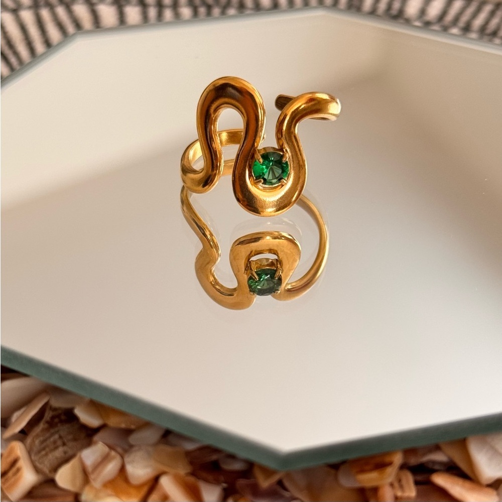 Modern Gold and Green Sculptural Ring